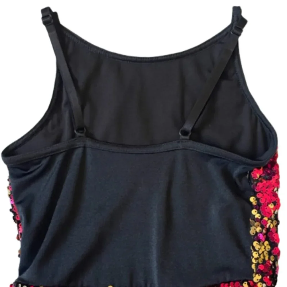 Black Unitard with red & gold sequins.Dance/Performance Costume.  Size M